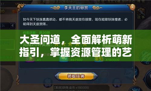 大圣问道，全面解析萌新指引，掌握资源管理的艺术与策略