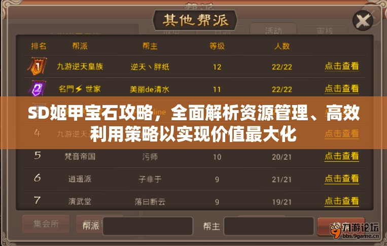 SD姬甲宝石攻略，全面解析资源管理、高效利用策略以实现价值最大化