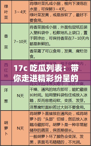 17c 吃瓜列表：带你走进精彩纷呈的八卦世界