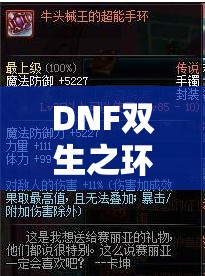DNF双生之环戒指全面特效测试大揭秘，探究其能否让你的战斗力实现翻倍增长