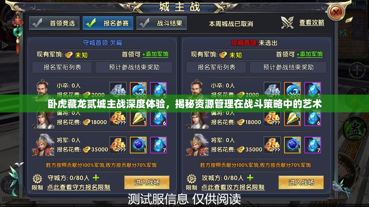 卧虎藏龙贰城主战深度体验，揭秘资源管理在战斗策略中的艺术