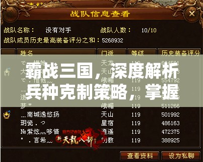 霸战三国，深度解析兵种克制策略，掌握资源管理与战略制胜的精髓艺术