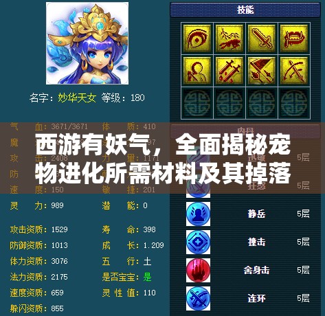 西游有妖气，全面揭秘宠物进化所需材料及其掉落来源