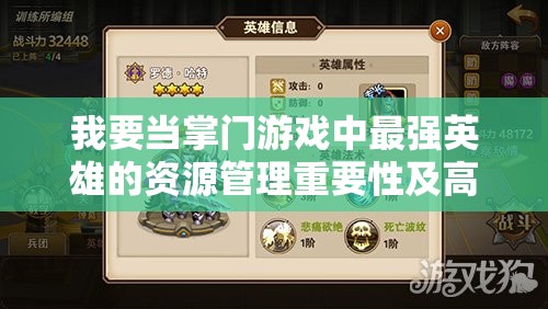 我要当掌门游戏中最强英雄的资源管理重要性及高效策略分析