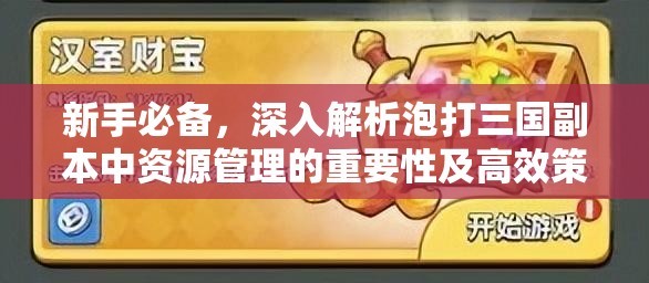 新手必备，深入解析泡打三国副本中资源管理的重要性及高效策略
