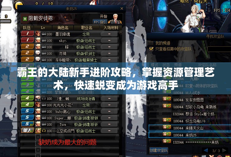霸王的大陆新手进阶攻略，掌握资源管理艺术，快速蜕变成为游戏高手
