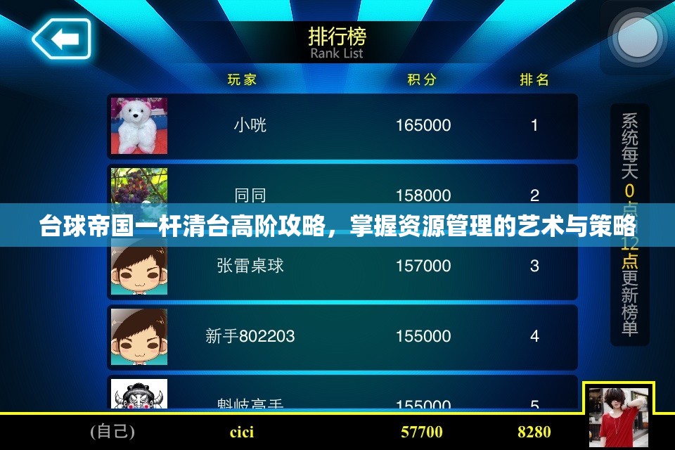 台球帝国一杆清台高阶攻略，掌握资源管理的艺术与策略