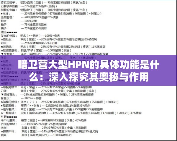 暗卫营大型HPN的具体功能是什么：深入探究其奥秘与作用
