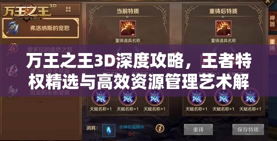 万王之王3D深度攻略，王者特权精选与高效资源管理艺术解析