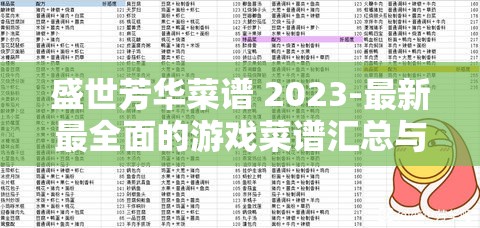 盛世芳华菜谱 2023-最新最全面的游戏菜谱汇总与攻略