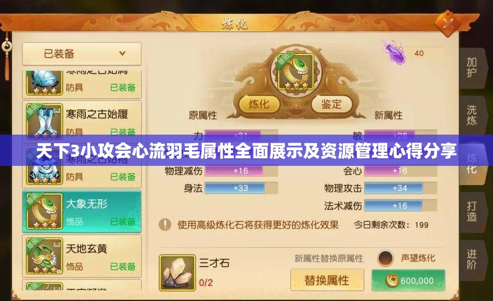 天下3小攻会心流羽毛属性全面展示及资源管理心得分享