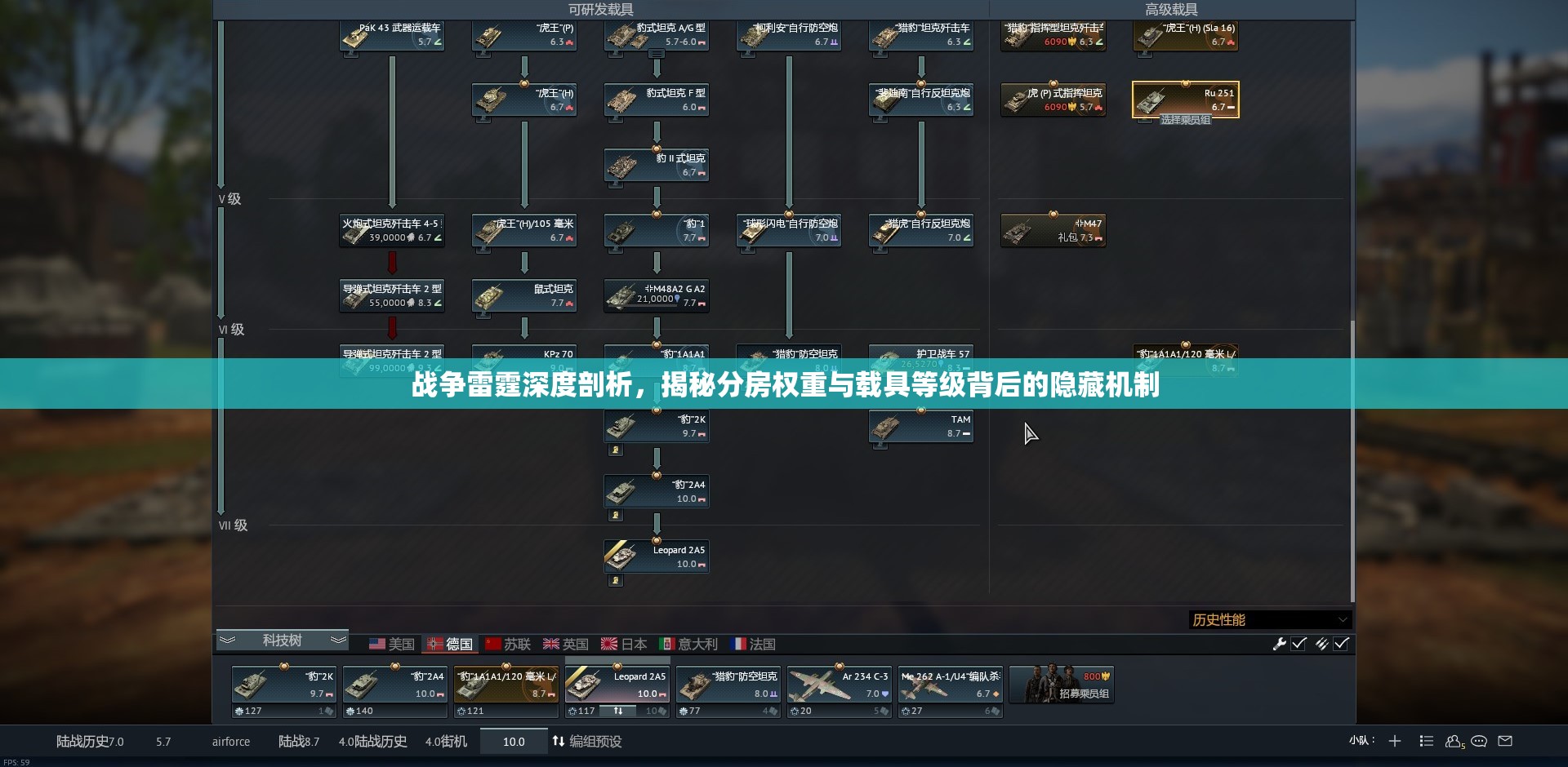 战争雷霆深度剖析，揭秘分房权重与载具等级背后的隐藏机制