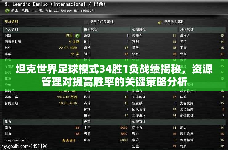 坦克世界足球模式34胜1负战绩揭秘，资源管理对提高胜率的关键策略分析