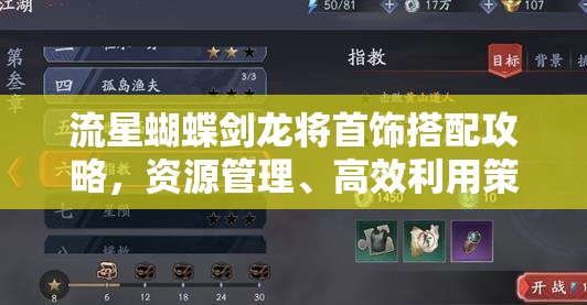流星蝴蝶剑龙将首饰搭配攻略，资源管理、高效利用策略以最大化装备价值