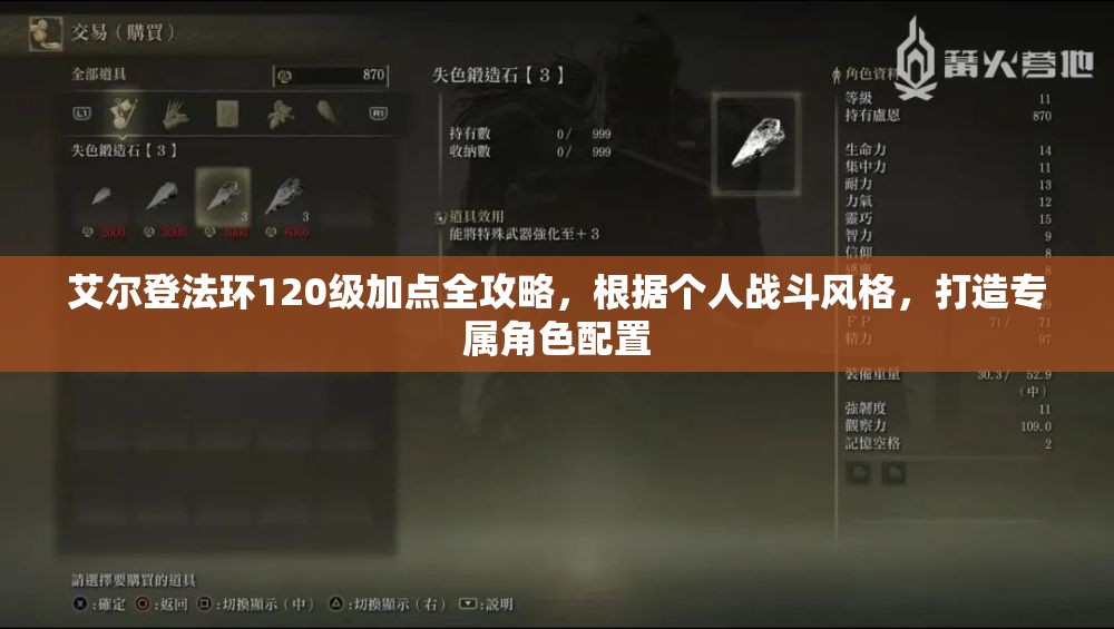 艾尔登法环120级加点全攻略，根据个人战斗风格，打造专属角色配置