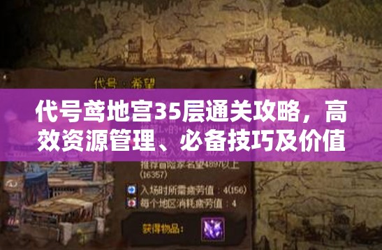 代号鸢地宫35层通关攻略,高效资源管理、必备技巧及价值最大化策略 代号鸢地宫35层通关攻略,高效资源管理、必备技巧及价值最大化策略