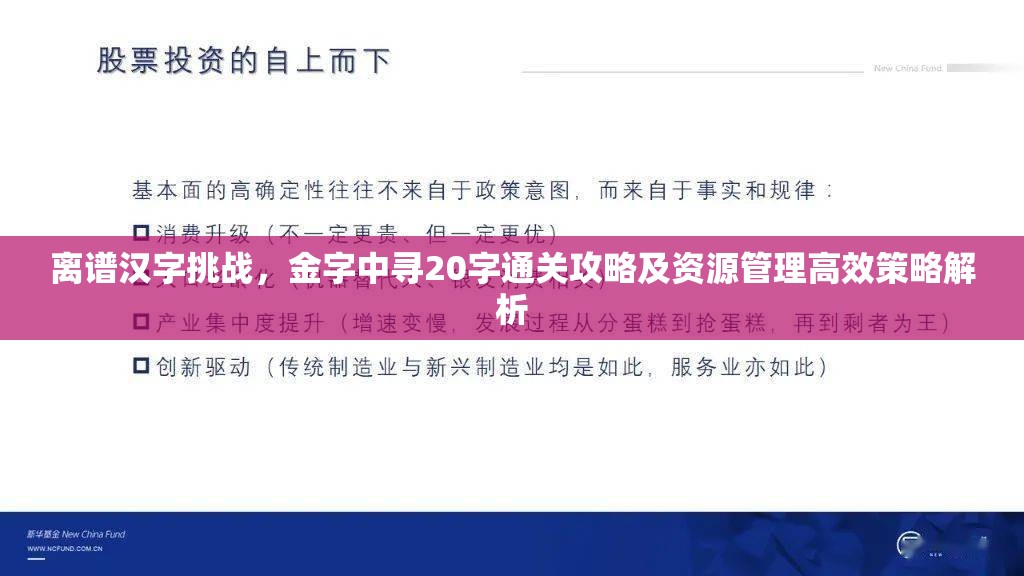 离谱汉字挑战，金字中寻20字通关攻略及资源管理高效策略解析