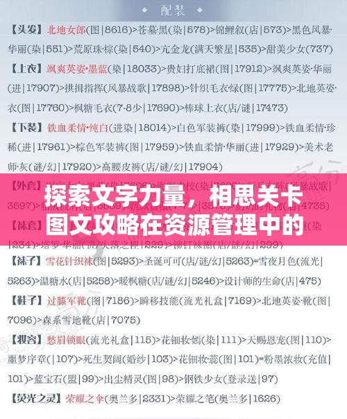 探索文字力量，相思关卡图文攻略在资源管理中的重要性及高效实战策略