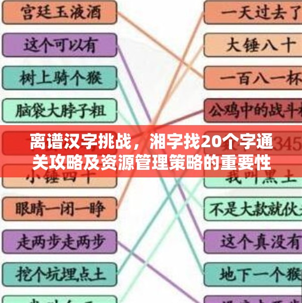 离谱汉字挑战，湘字找20个字通关攻略及资源管理策略的重要性解析