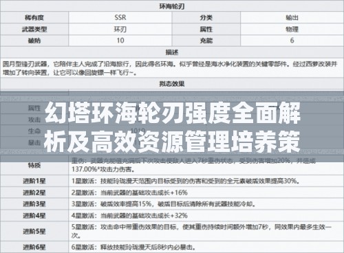 幻塔环海轮刃强度全面解析及高效资源管理培养策略探讨