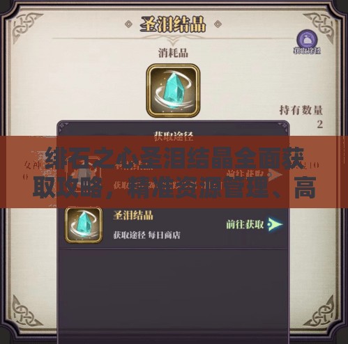 绯石之心圣泪结晶全面获取攻略，精准资源管理、高效利用策略及防浪费指南