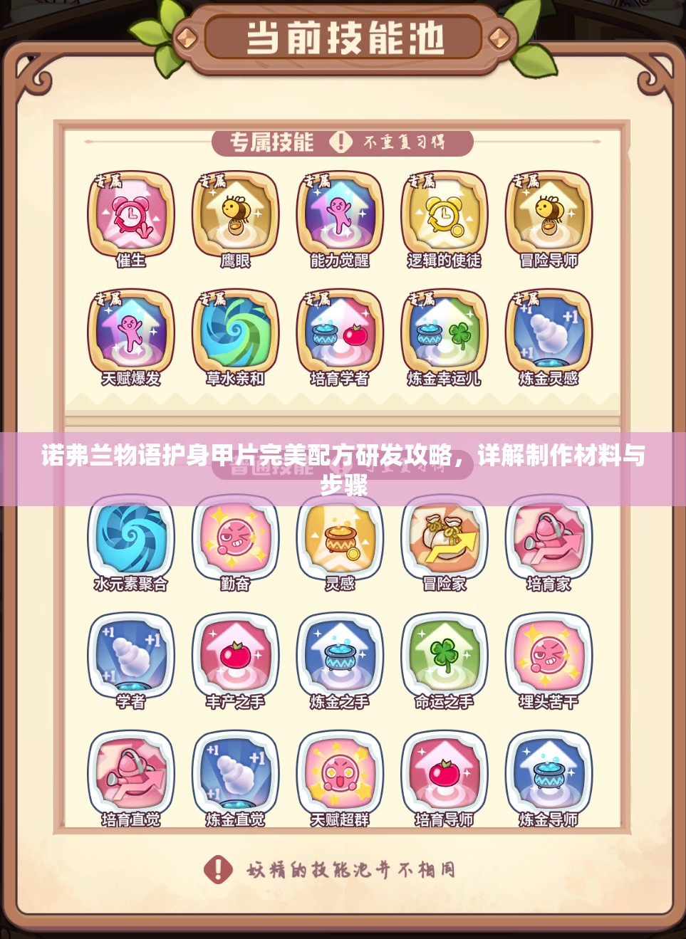 诺弗兰物语护身甲片完美配方研发攻略，详解制作材料与步骤