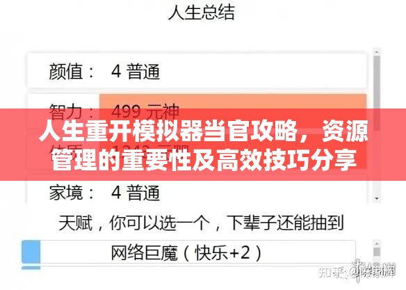 人生重开模拟器当官攻略，资源管理的重要性及高效技巧分享