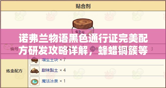 诺弗兰物语黑色通行证完美配方研发攻略详解，蜂蜡铜簇等材料如何搭配