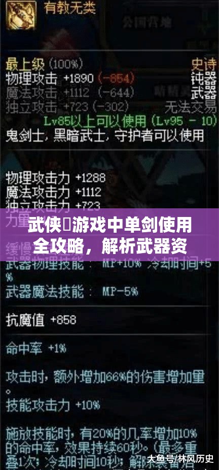 武侠乂游戏中单剑使用全攻略，解析武器资源管理的重要性及实施高效策略