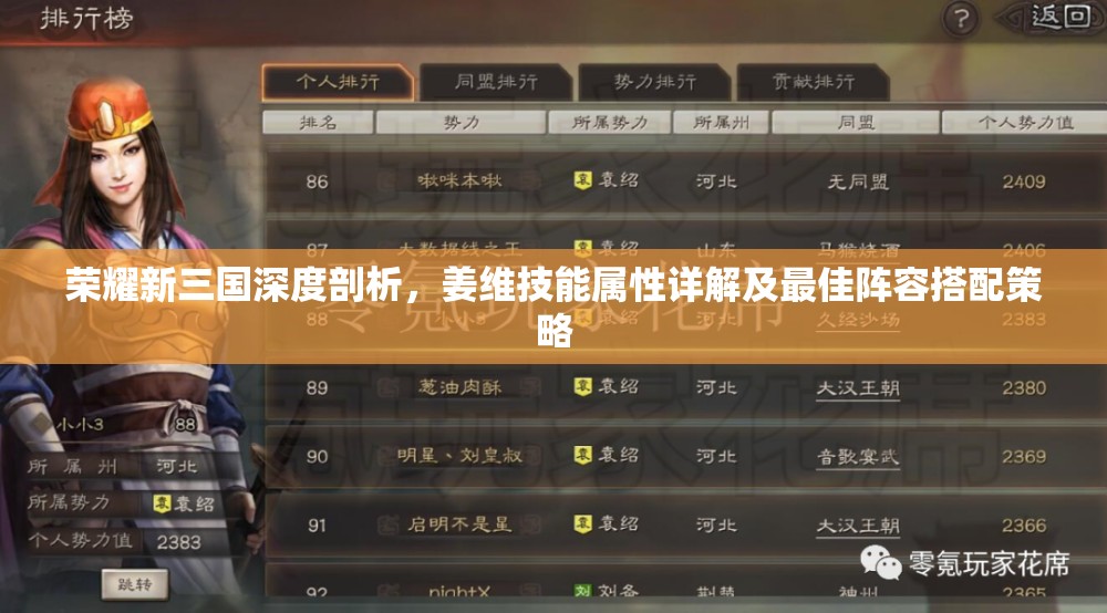 荣耀新三国深度剖析，姜维技能属性详解及最佳阵容搭配策略
