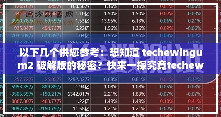 以下几个供您参考：想知道 techewingum2 破解版的秘密？快来一探究竟techewingum2 破解版为何如此热门？背后原因大揭秘techewingum2 破解版究竟有何魅力？点进来寻找答案你对 techewingum2 破解版好奇吗？这里揭开神秘面纱