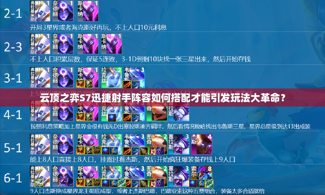 云顶之弈S7迅捷射手阵容如何搭配才能引发玩法大革命？