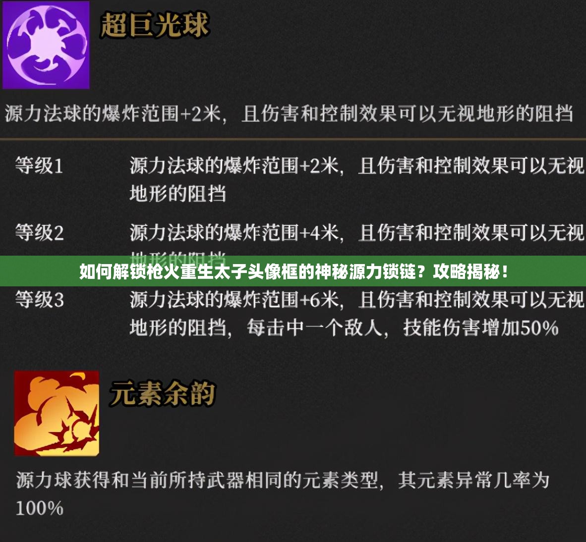 如何解锁枪火重生太子头像框的神秘源力锁链？攻略揭秘！