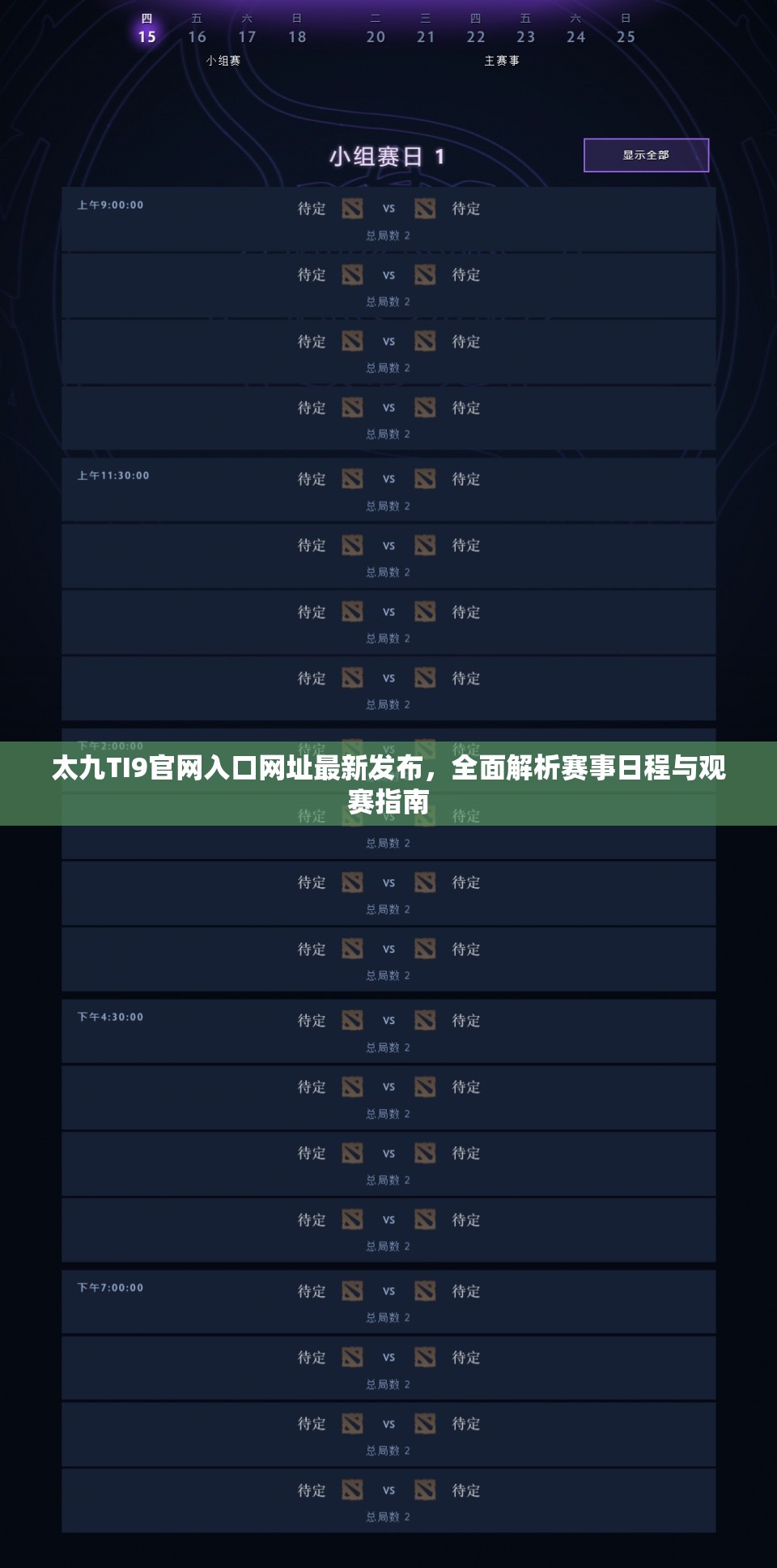 太九TI9官网入口网址最新发布，全面解析赛事日程与观赛指南