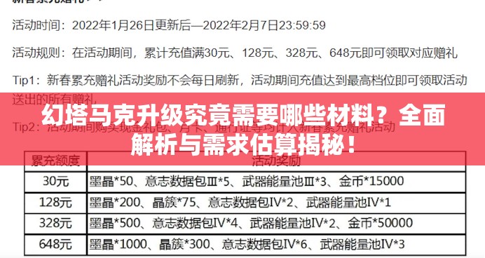 幻塔马克升级究竟需要哪些材料？全面解析与需求估算揭秘！
