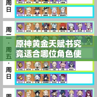 原神黄金天赋书究竟适合哪位角色使用？揭秘最佳搭配人选