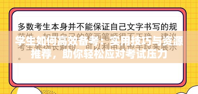 学生如何高效备考：实用技巧与资源推荐，助你轻松应对考试压力