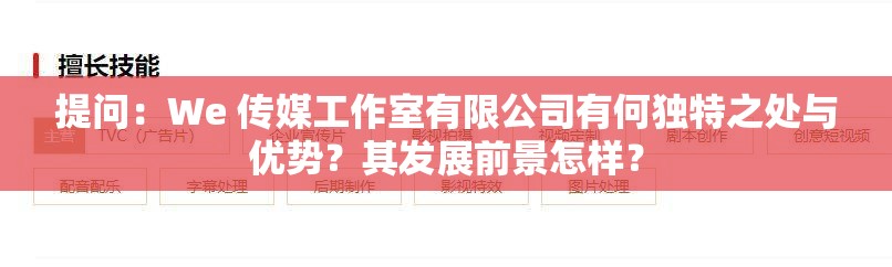 提问：We 传媒工作室有限公司有何独特之处与优势？其发展前景怎样？
