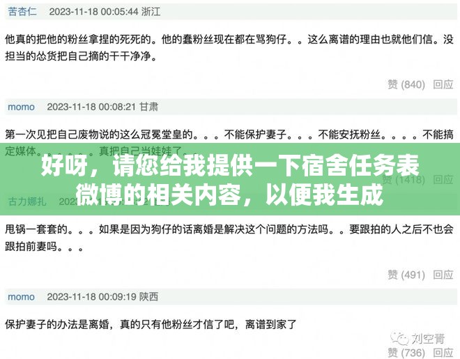 好呀，请您给我提供一下宿舍任务表微博的相关内容，以便我生成