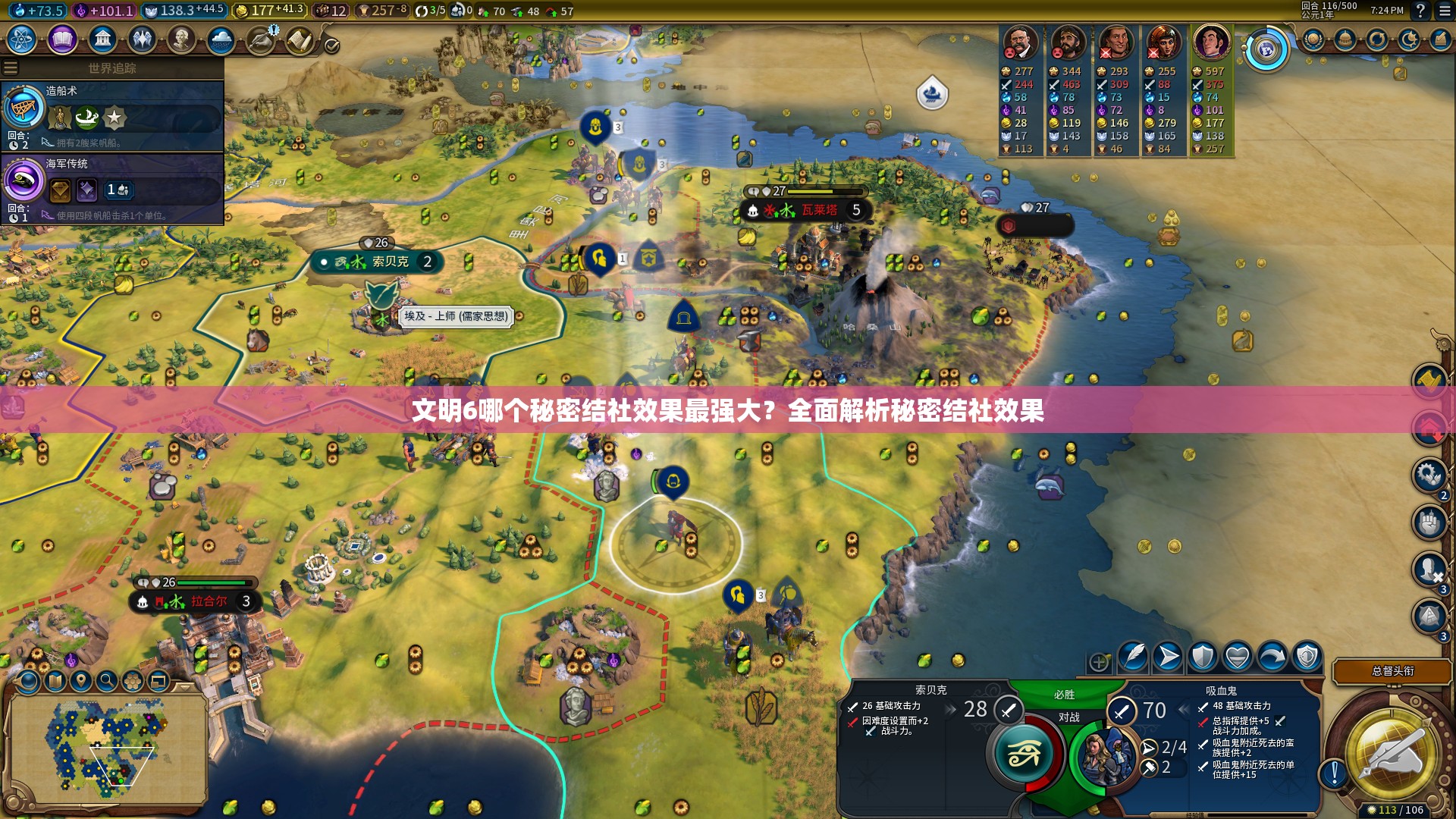 文明6哪个秘密结社效果最强大？全面解析秘密结社效果