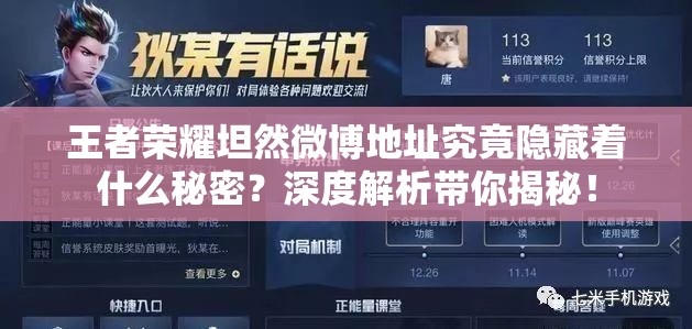 王者荣耀坦然微博地址究竟隐藏着什么秘密？深度解析带你揭秘！