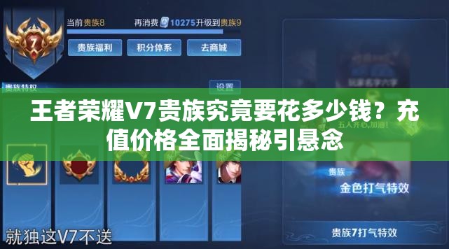 王者荣耀V7贵族究竟要花多少钱？充值价格全面揭秘引悬念