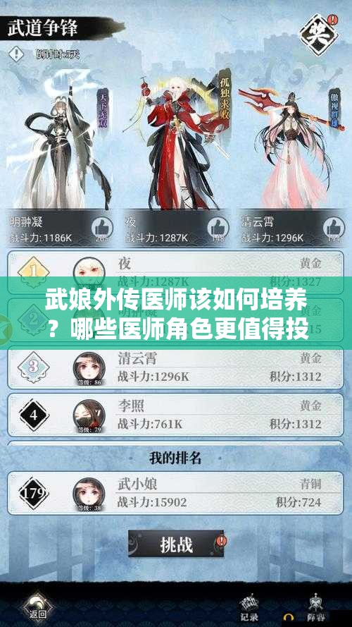 武娘外传医师该如何培养？哪些医师角色更值得投入资源？