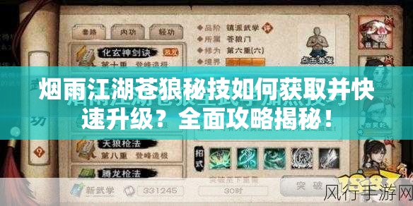 烟雨江湖苍狼秘技如何获取并快速升级？全面攻略揭秘！
