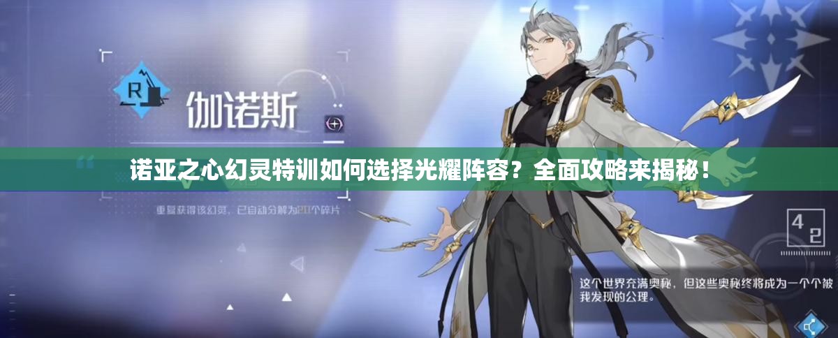 诺亚之心幻灵特训如何选择光耀阵容？全面攻略来揭秘！