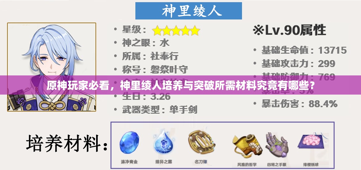 原神玩家必看，神里绫人培养与突破所需材料究竟有哪些？