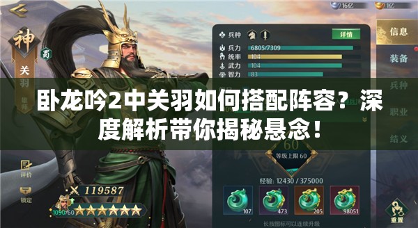卧龙吟2中关羽如何搭配阵容？深度解析带你揭秘悬念！