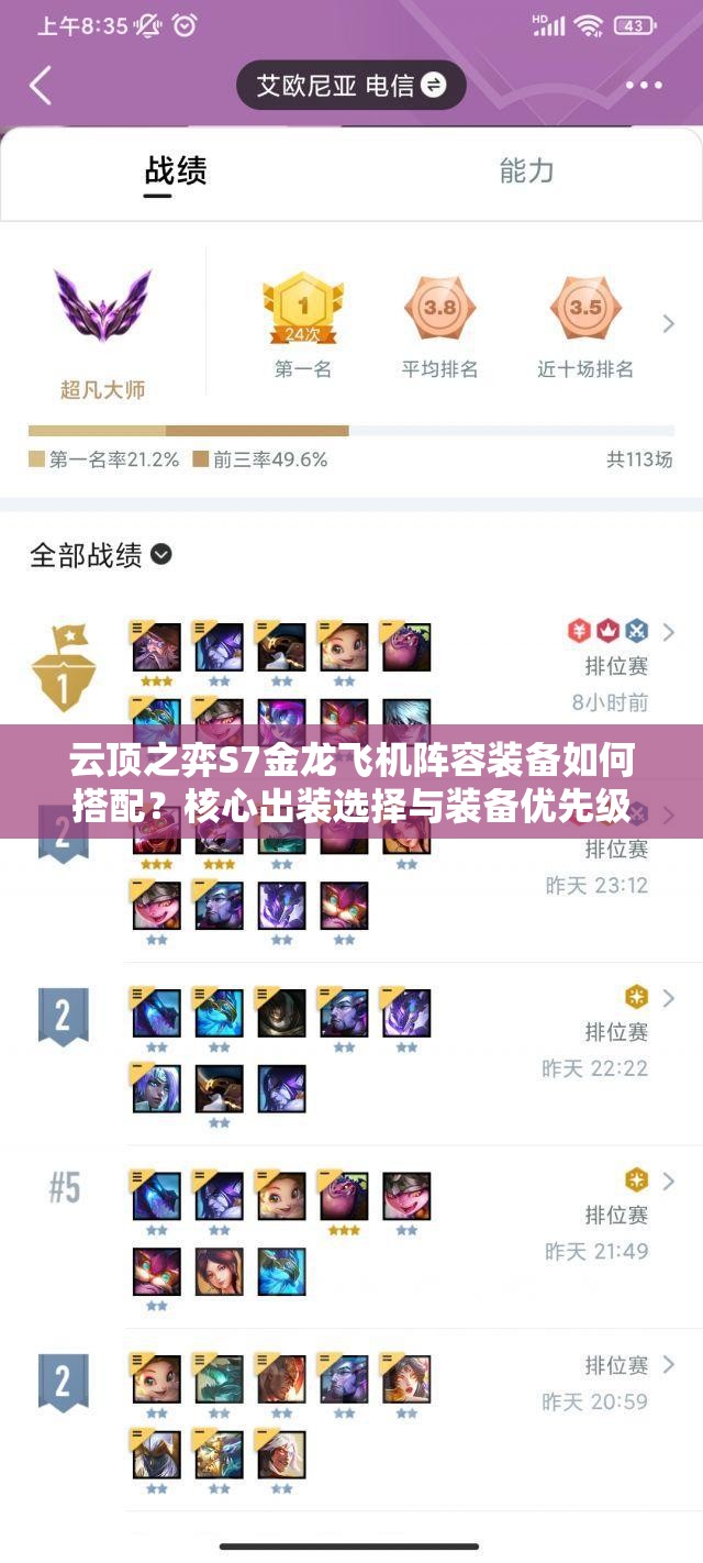 云顶之弈S7金龙飞机阵容装备如何搭配？核心出装选择与装备优先级全解析