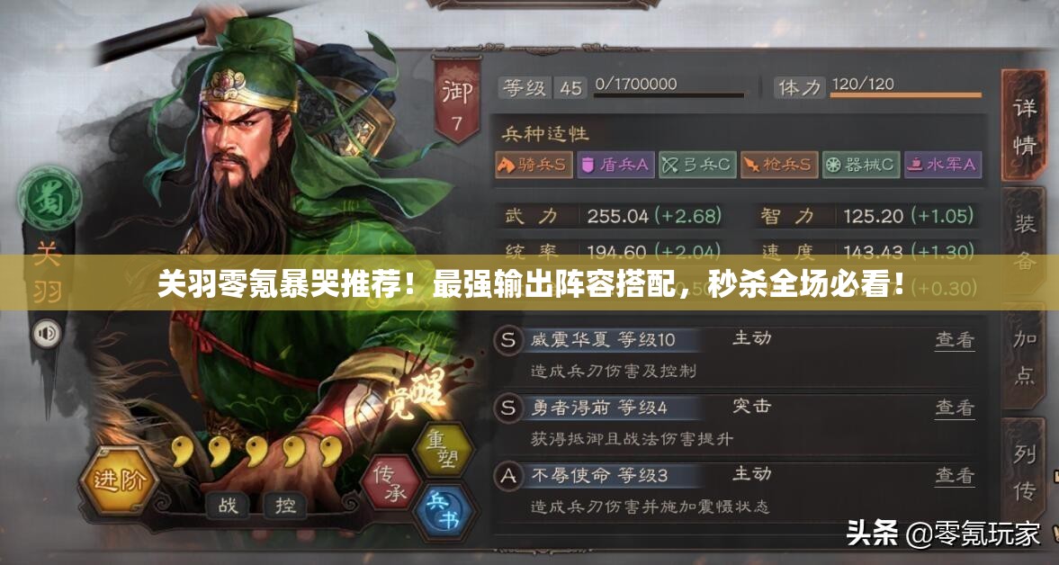 关羽零氪暴哭推荐！最强输出阵容搭配，秒杀全场必看！